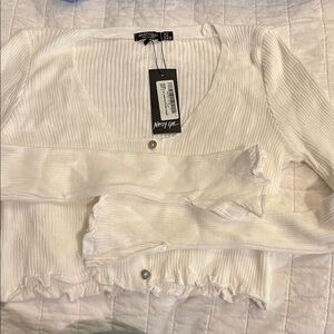 Nasty Gal Cream Ribbed Button Cardigan